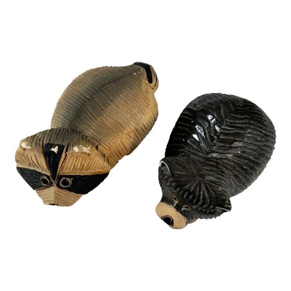 Artesiania Rinconada De Rosa Handcrafted Bear & Raccoon Wooden Figurines Set Lot - Picture 2 of 7